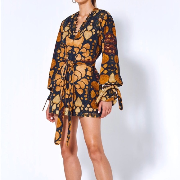 🆕 ALEXIS Umber Savanna Kalahari Cotton Tie Mini Dress Sz M - Picture 2 of 8